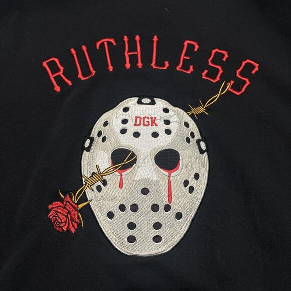 DGK Jason Voorhees Ruthless Black Skate Hoodie Size Large Roses Friday 13th - Picture 4 of 6